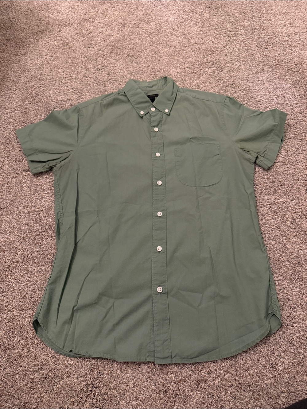 J. Crew Mens Olive Green Short-Sleeve Button-Down Shirt Small